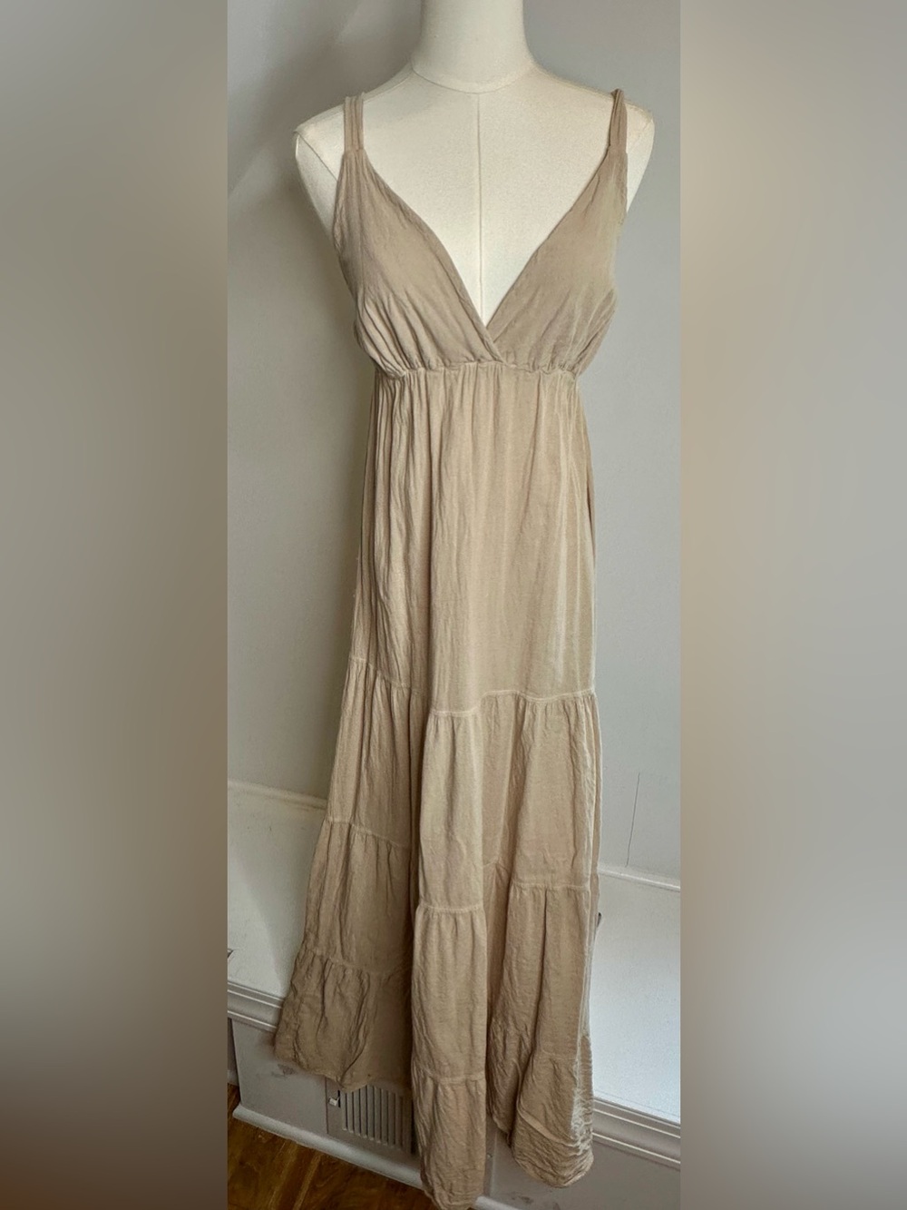 Seaspice Resort Wear Peruvian Cotton Tiered Maxi Dress Beige Boho Beach